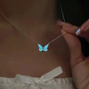 Luminous Butterfly Necklace for Women – Stainless Steel Glow in the Dark Butterfly Pendant Necklace, Elegant Fashion Jewelry Gift for Daily Wear, Party and Special Occasions