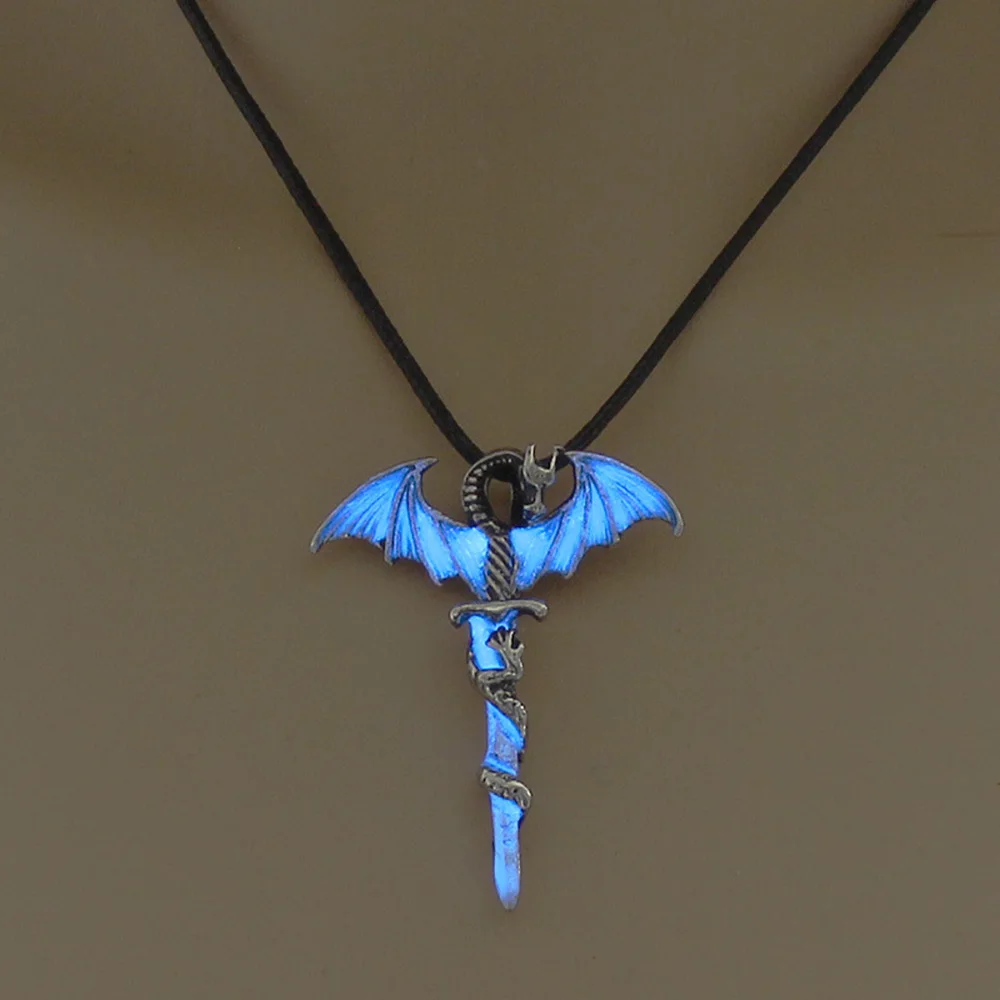 Luminous Glow-in-the-Dark Vintage Dragon Sword Pendant Necklace for Men Women – Fluorescent Ancient Warrior Fantasy Steampunk Halloween Antique Glowing Jewelry Unique Gift - Image 10