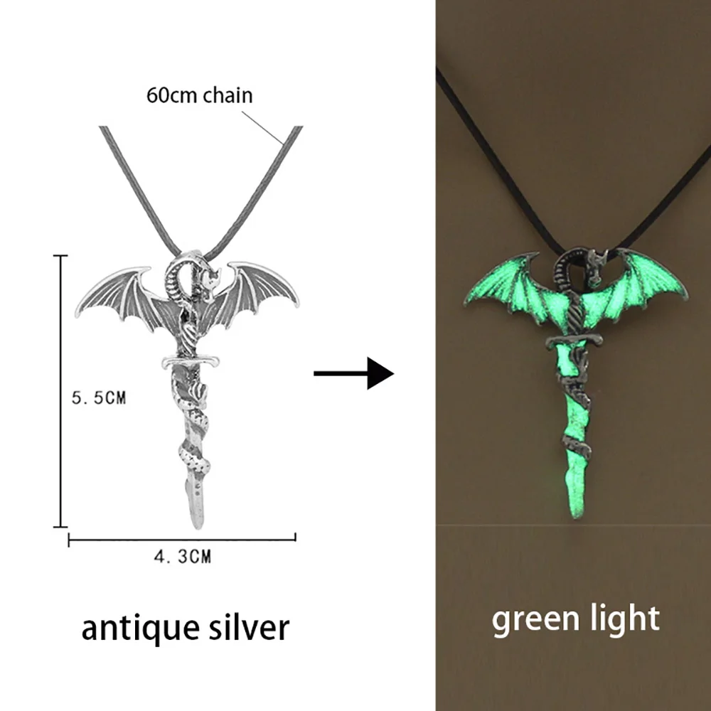 Luminous Glow-in-the-Dark Vintage Dragon Sword Pendant Necklace for Men Women – Fluorescent Ancient Warrior Fantasy Steampunk Halloween Antique Glowing Jewelry Unique Gift - Image 3