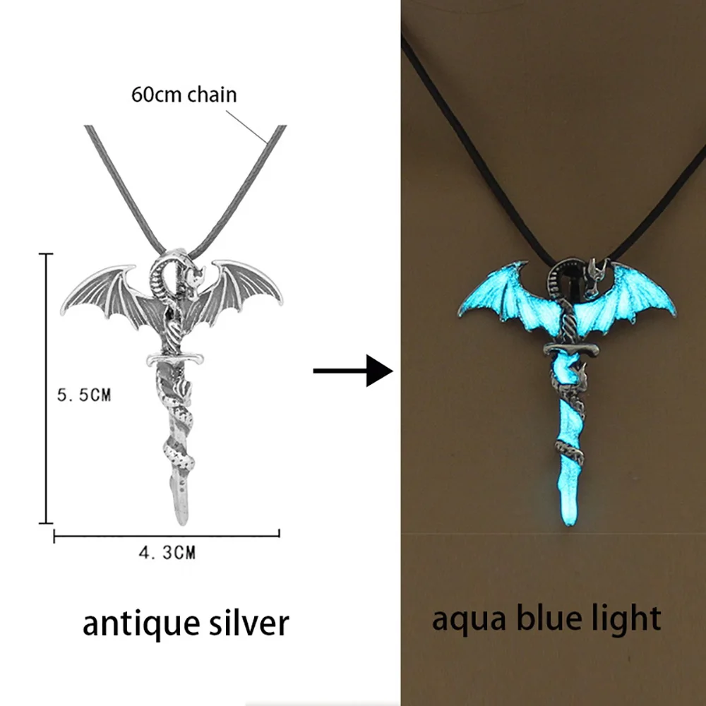 Luminous Glow-in-the-Dark Vintage Dragon Sword Pendant Necklace for Men Women – Fluorescent Ancient Warrior Fantasy Steampunk Halloween Antique Glowing Jewelry Unique Gift - Image 5