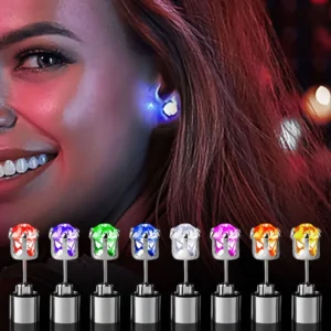 Luminous LED Light-Up Diamond Crown Earrings for Women – Multicolor Glowing Stainless Steel Ear Studs Bright Flashing Party Nightclub Music Festival Rave Glow Jewelry Hypoallergenic Unique Gift