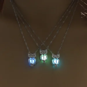Luminous Owl Pendant Necklace for Women – Glow in the Dark Owl Cage Necklace with Magic Bead, Elegant Silver Tone Animal Jewelry Gift for Daily Wear, Party and Special Occasions