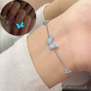 Luminous Butterfly Bracelet for Women – 925 Sterling Silver Glow Butterfly Charm Bracelet, Elegant Fashion Jewelry Gift for Party, Wedding, Valentine’s Day and Daily Wear