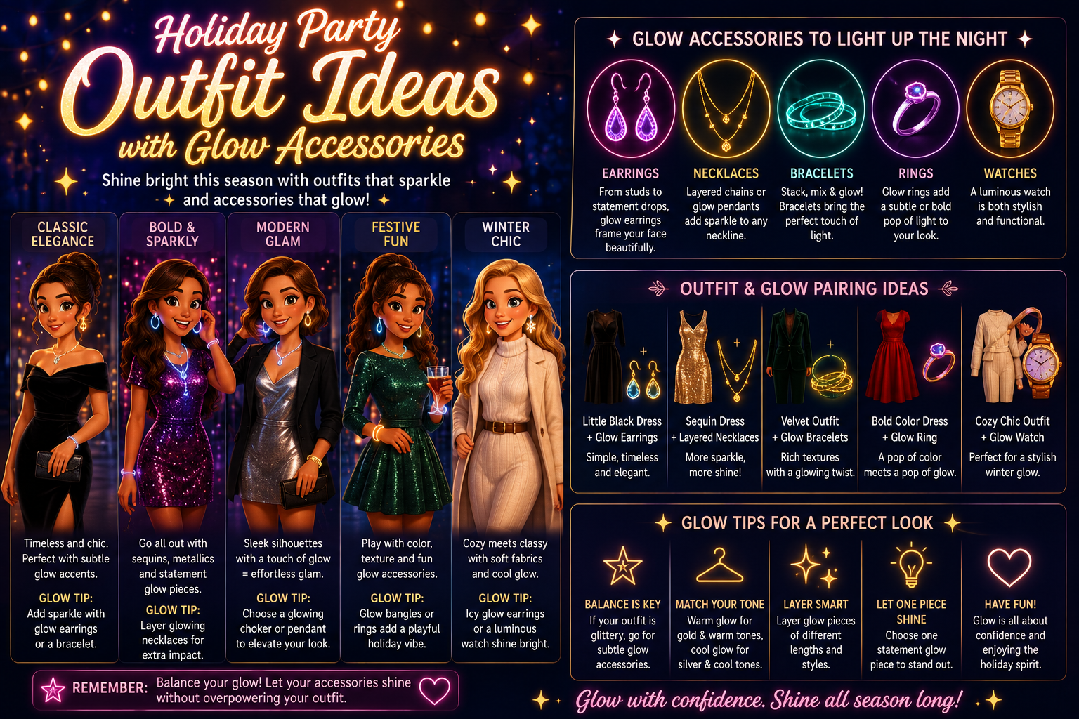 Holiday Party Outfit Ideas with Glow Accessories: Festive Jewelry Looks That Shine After Dark