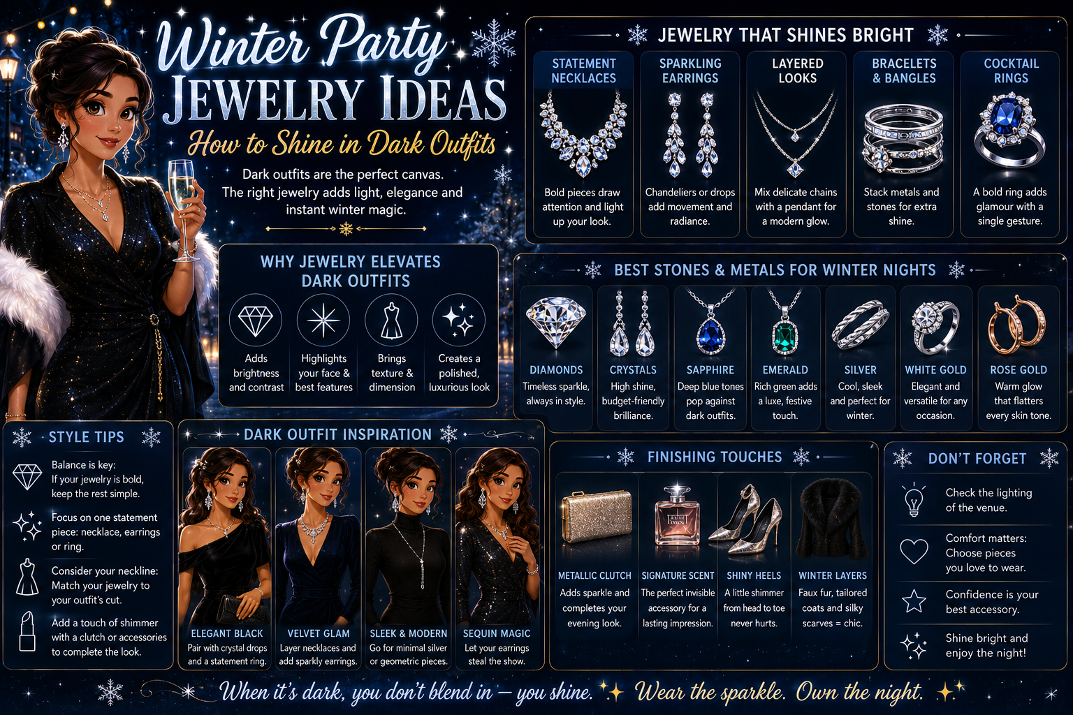 Winter Party Jewelry Ideas: How to Shine in Dark Outfits with Glow Accessories