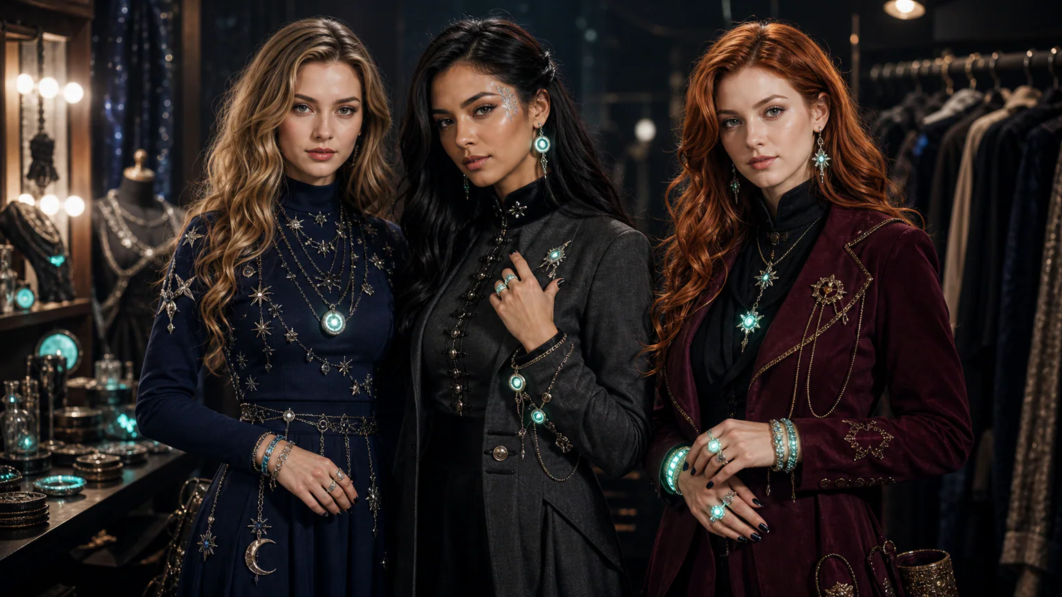 Maximalist Comic Con accessories with fantasy jewelry and glow bracelet styled for cosplay