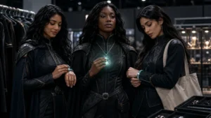 fantasy jewelry styled with dark cosplay outfits for Comic Con