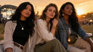 festival jewelry styled with simple open-air weekend outfit