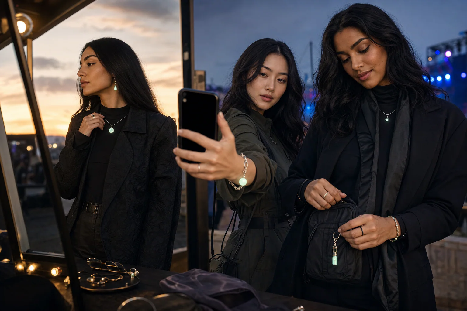 festival outfit accessories: Festival Outfit Accessories: The Photo Test For Knowing If Festival Jewelry Will Work For After-Sunset Sets