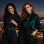 Premium-looking festival outfit accessories styled with glow jewelry after sunset