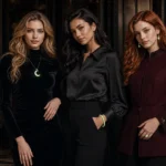 Elegant Halloween glow jewelry styled with a dark outfit for October night