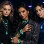 Maximalist glow party jewelry styled with layered rave accessories and black outfit