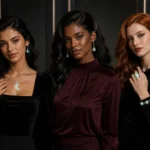 Halloween glow jewelry paired with dark makeup, pulled-back hair, and an open neckline