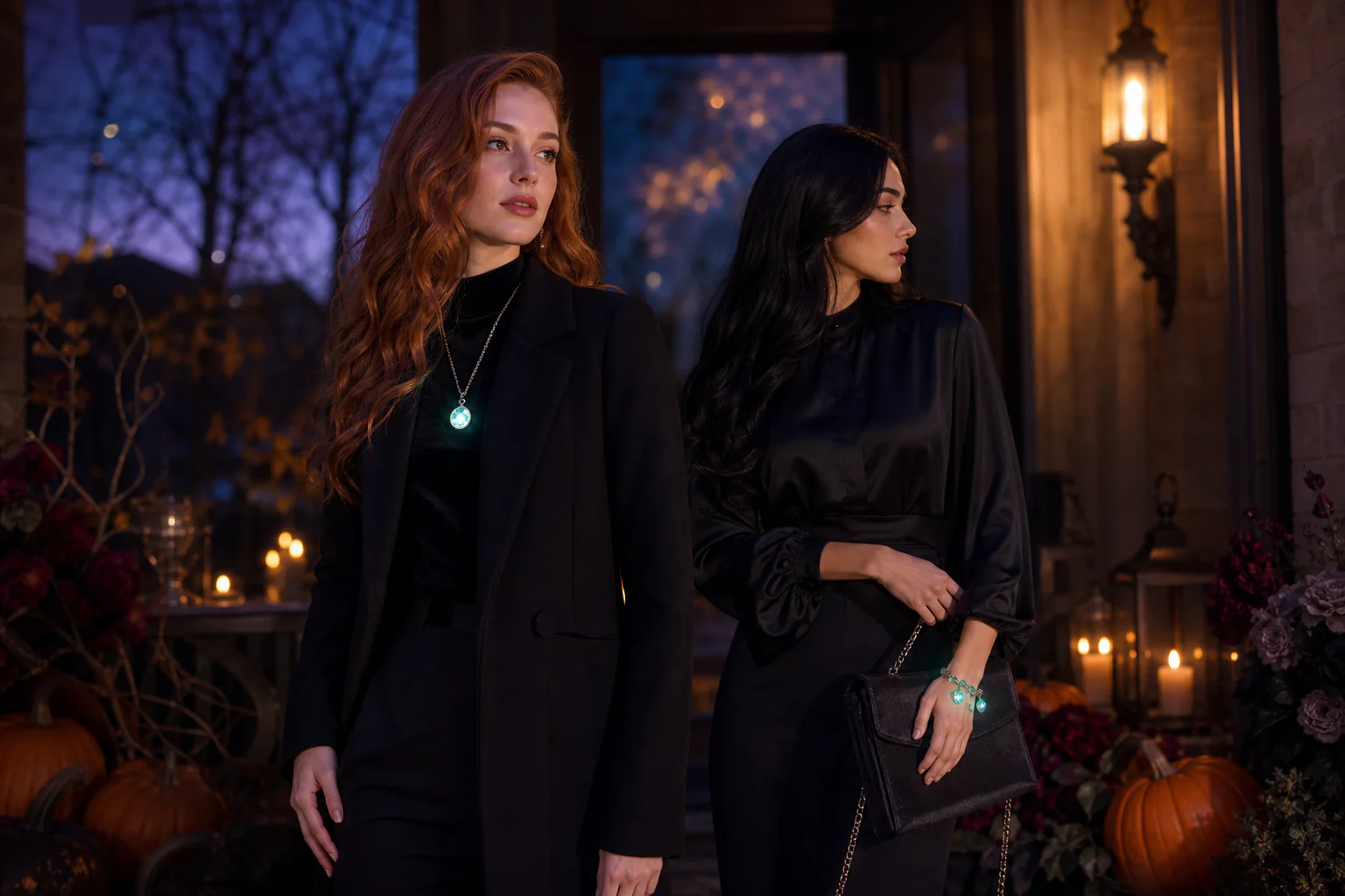 holiday jewelry styled for Halloween night with glow detail