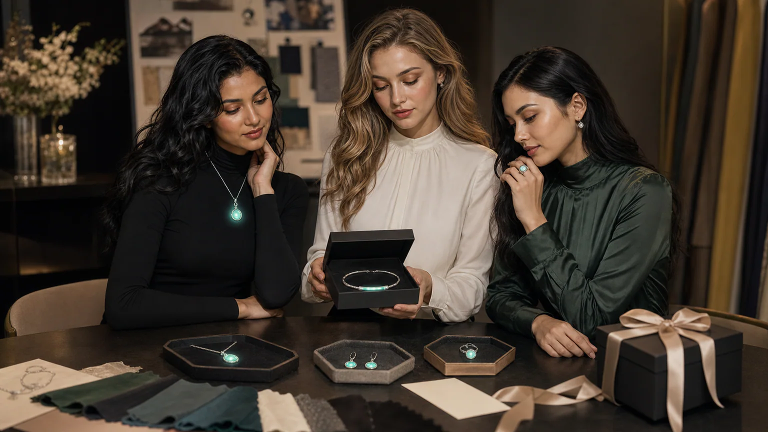 Luminous jewelry gift styled as a unique jewelry gift for women