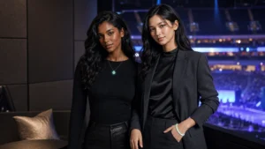 Minimalist concert jewelry styled with a black outfit for an arena show