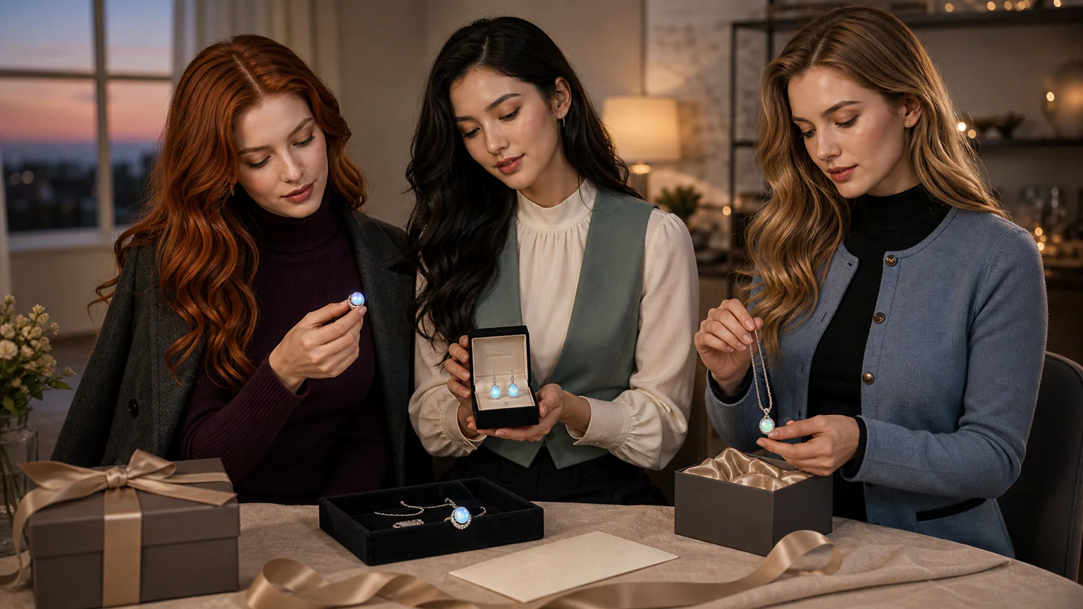 Unique jewelry gifts that glow softly styled as luminous jewelry gifts for women